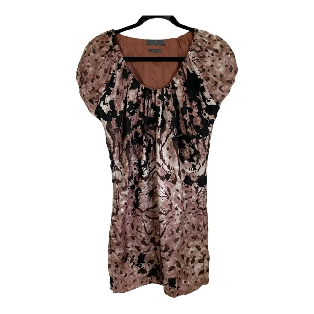Alexander McQueen Silk Short Sleeve Gathered Front Dress Pink Patterned - Picture 1 of 8